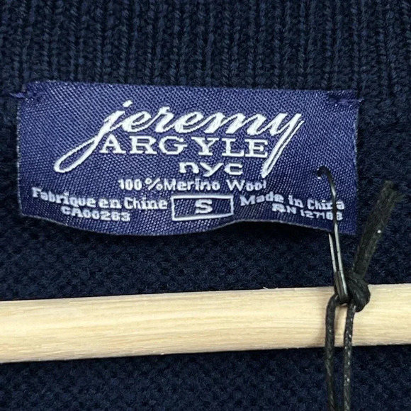 JEREMY ARGYLE 1/4 Zip Textured Sweater Navy Merino Wool Mens Sz S Stitch Fix NWT - Picture 4 of 8